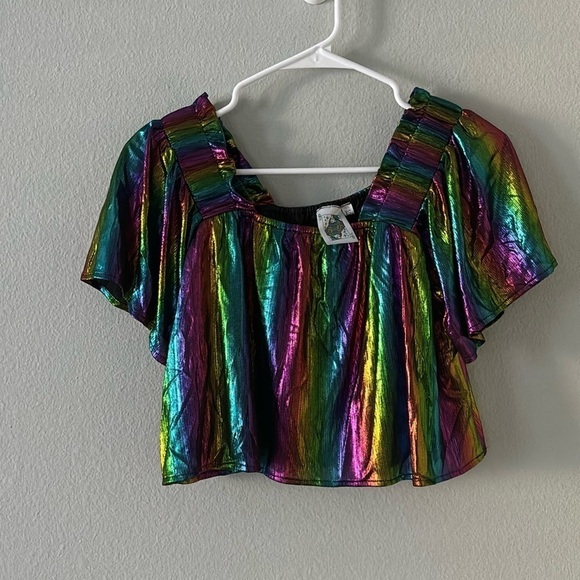 Queen of Sparkles Black Rainbow Flutter Top - Picture 1 of 4